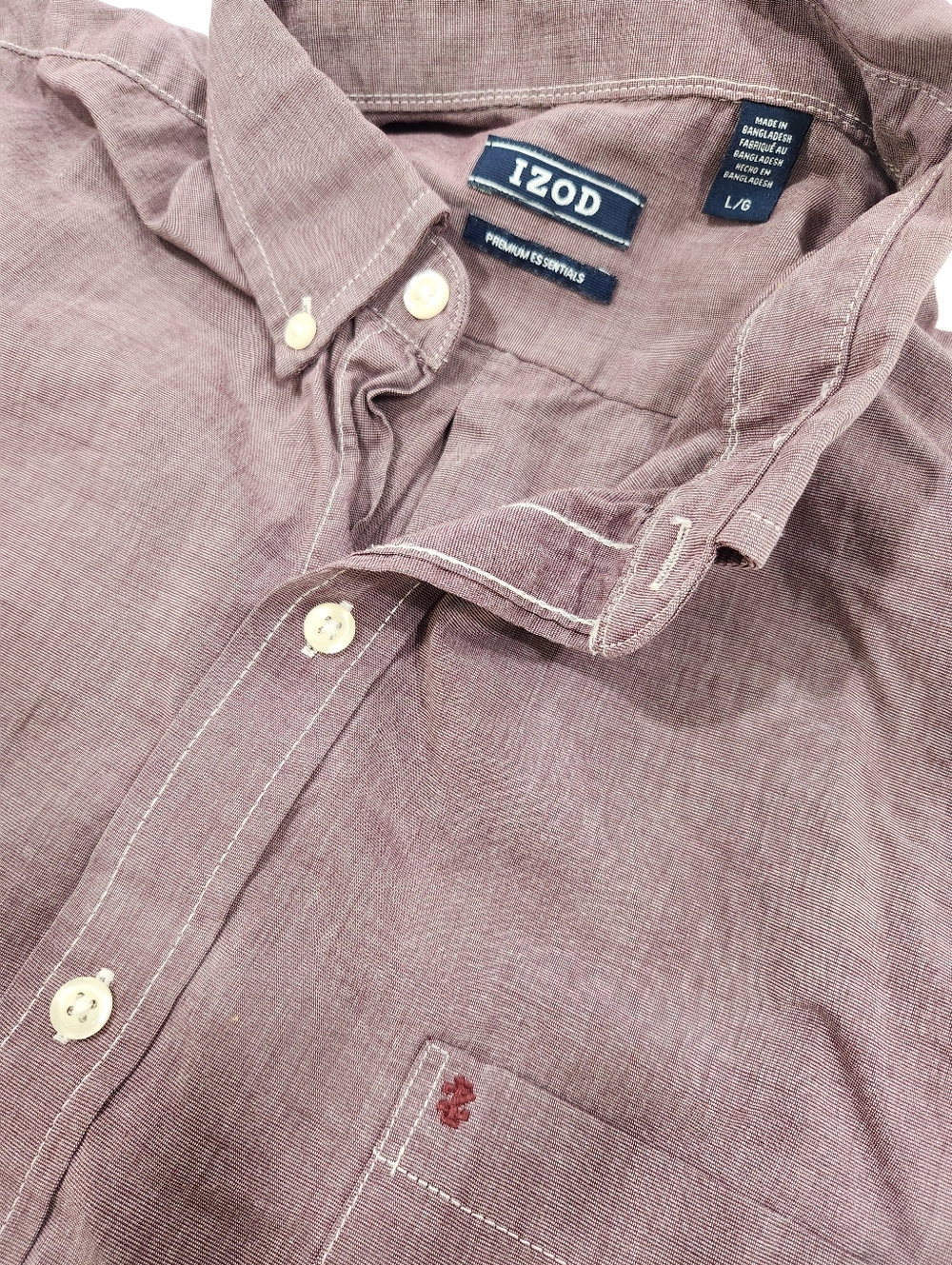 IZOD Men’s Large Solid Red Button-Down Shirt Premium Essentials Long Sleeve